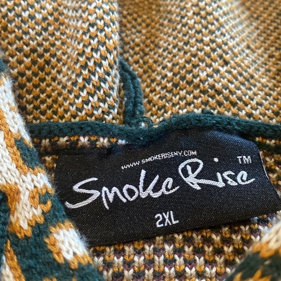 Smoke Rise Cotton Hoodie Tapestry Jacquard Knit Top Green Gold Fairisle Sz XL - Picture 5 of 10